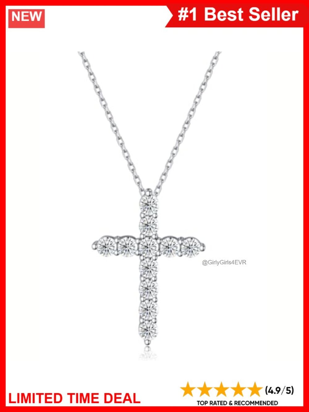 Moissanite Cross Pendant Necklace 925 Sterling Silver Rhodium Plated